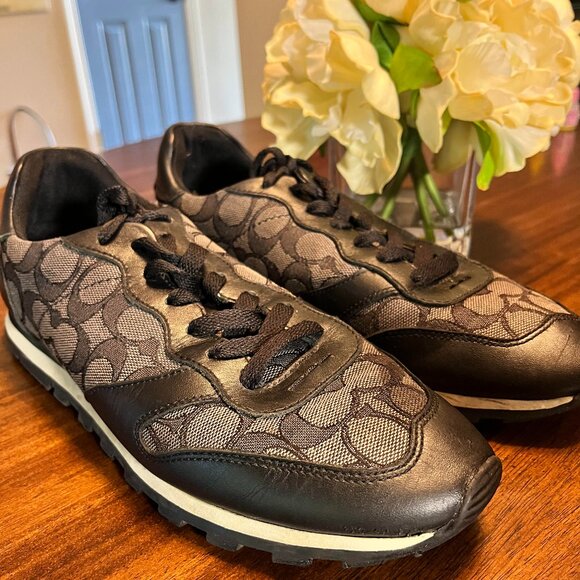 COACH C125 Black & Gray Runner Lace-Up Logo Sneakers for Women Size 10 - Picture 1 of 7